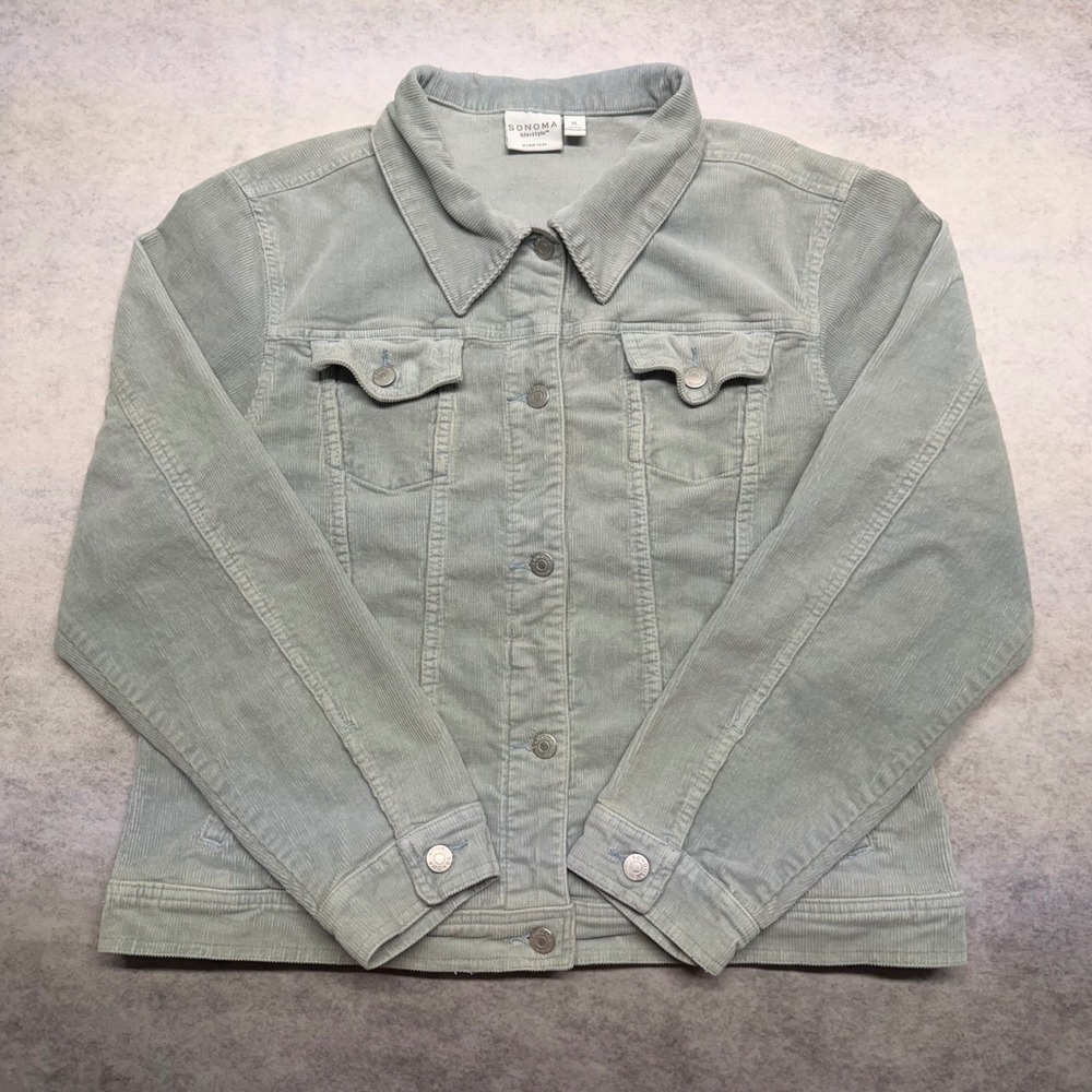 Sonoma‎ Corduroy Trucker Jacket XL Teal Green Vintage Y2K Boxy Fit Stretch